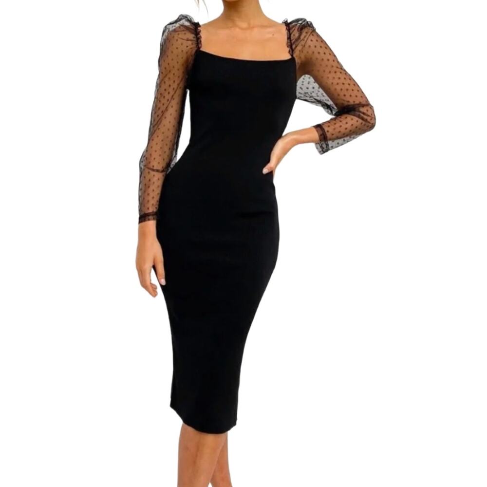 Petal and Pup Holiday Feminine Romantic Bodycon Baddie Little Black Dress Medium